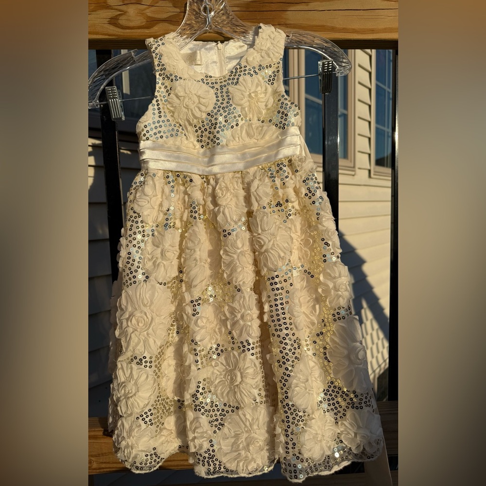 American Princess Cream Floral Sequin Dress
